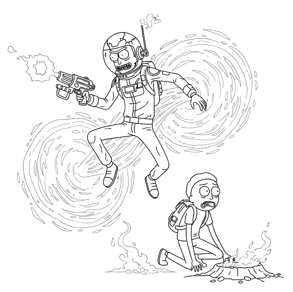Rick og Morty i aksjon fargelegging