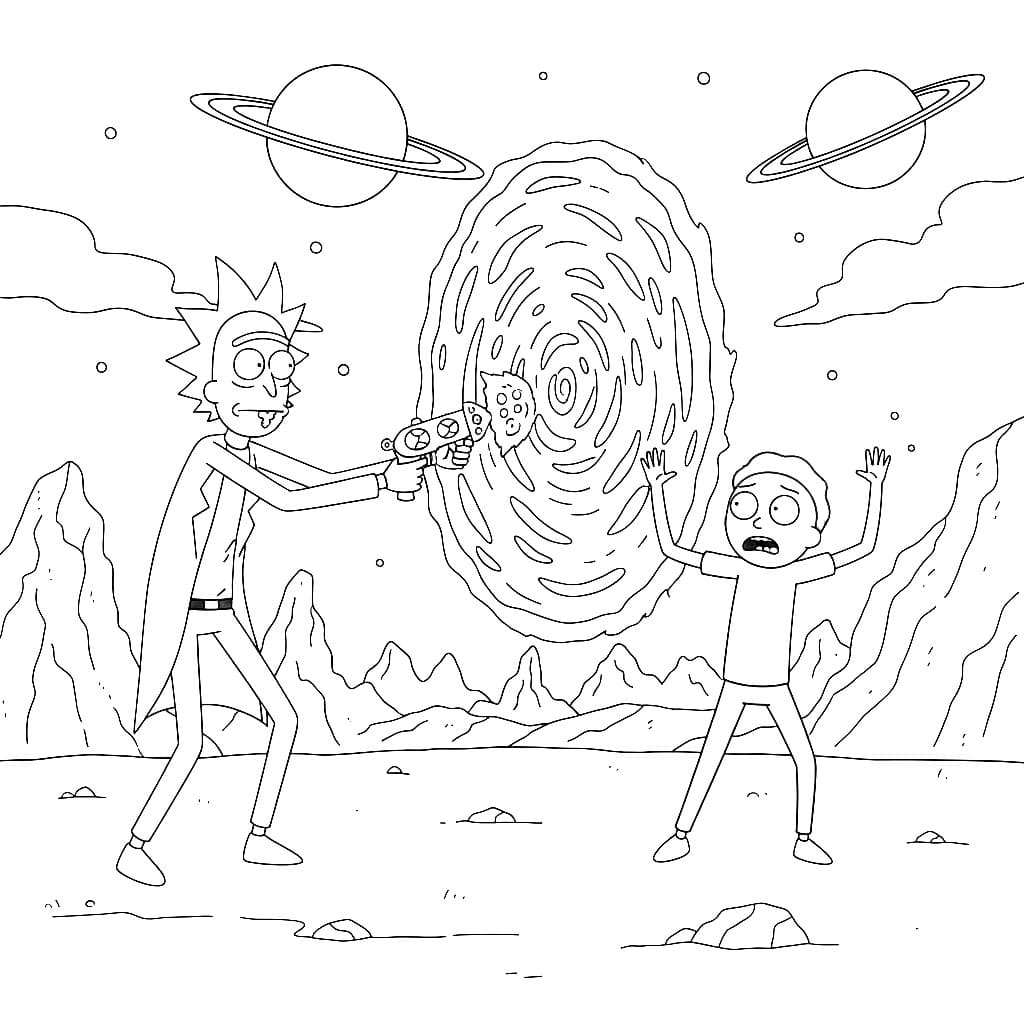 Rick og Morty ved portalen fargelegging