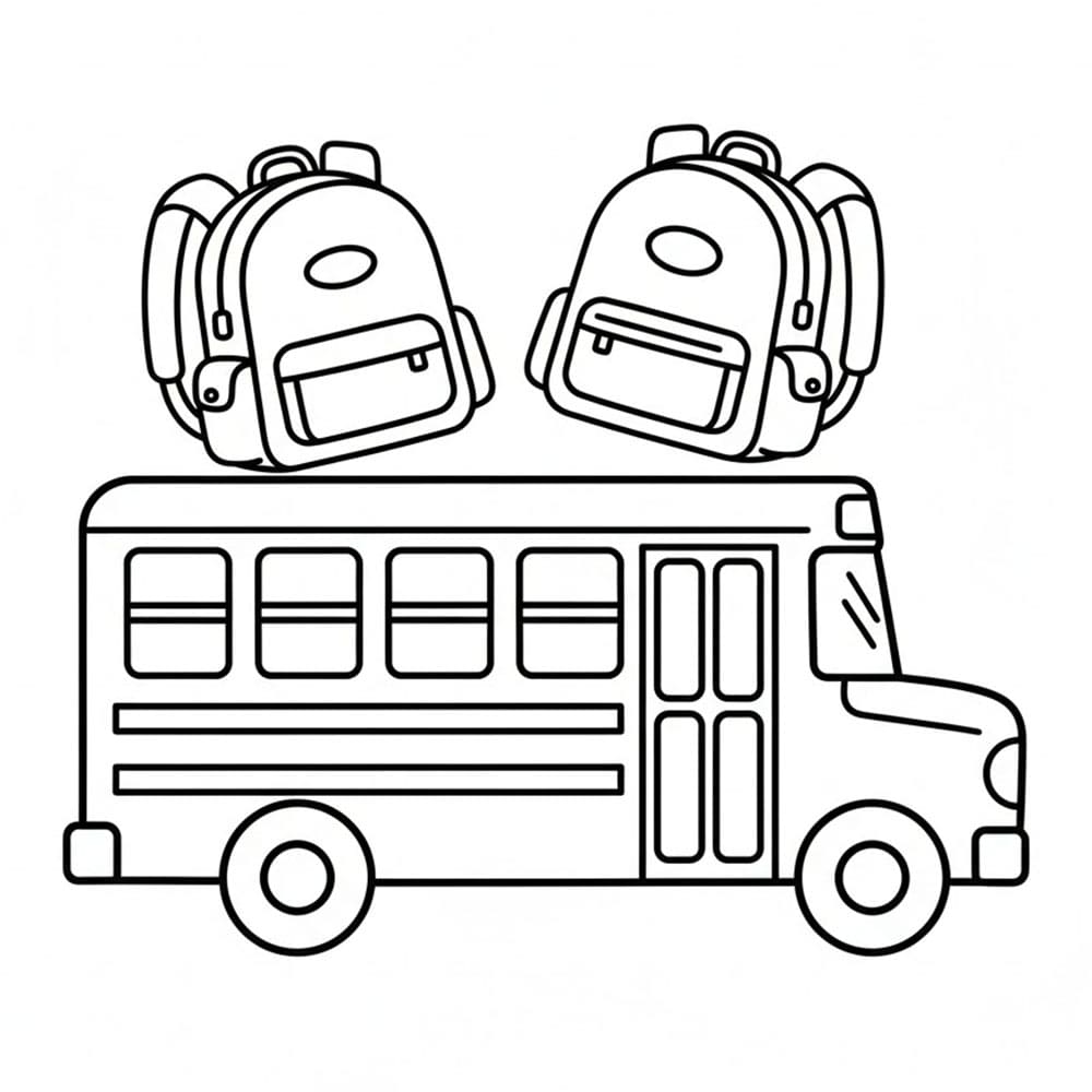Skolebuss med ryggsekker fargelegging