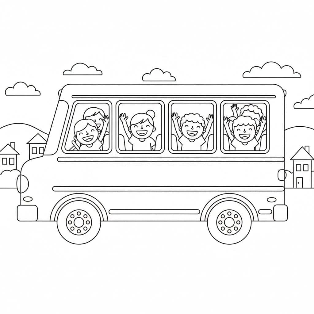 Skolebuss med vinduer fargelegging