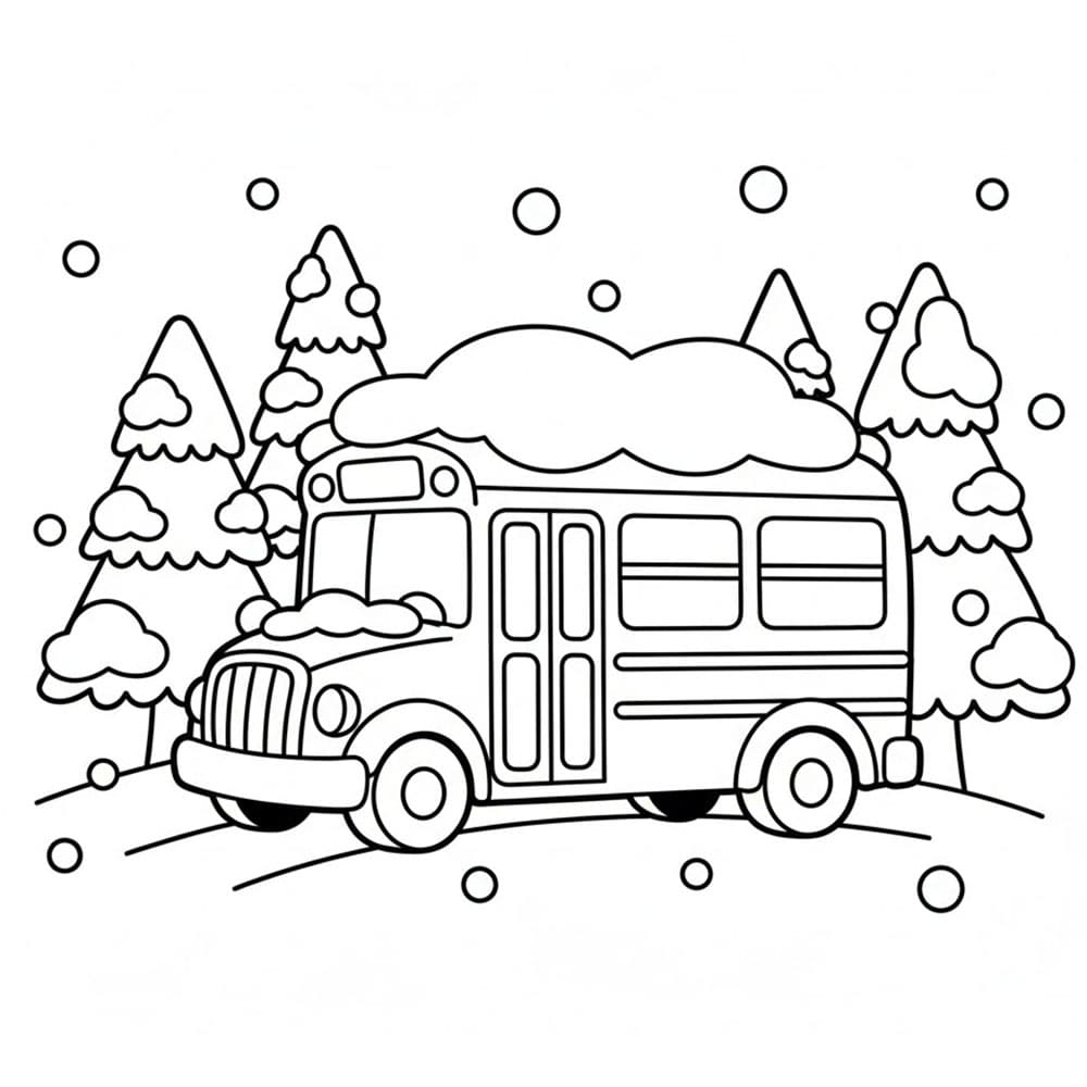 Skolebuss om vinteren fargelegging