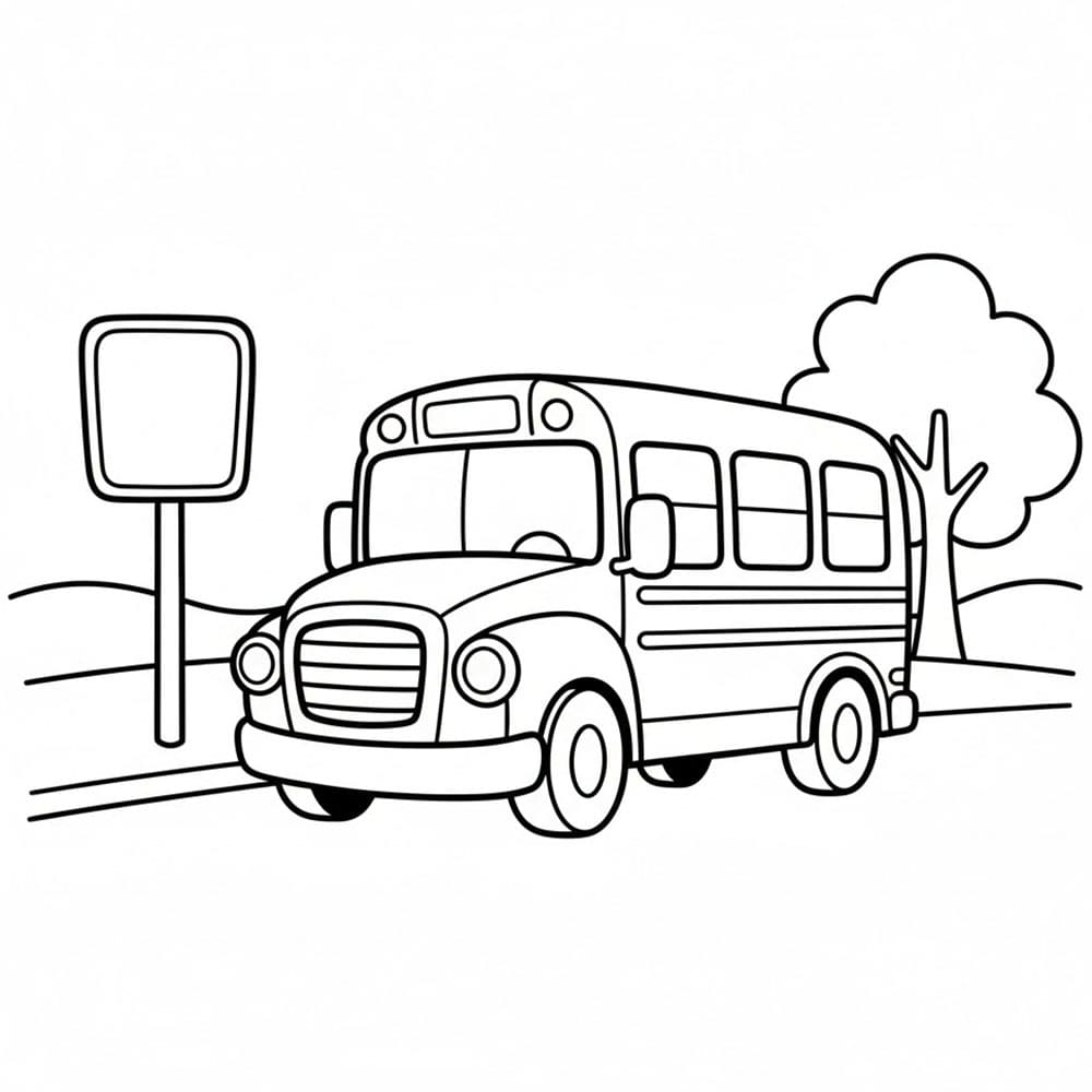 Skolebuss på busstoppet fargelegging