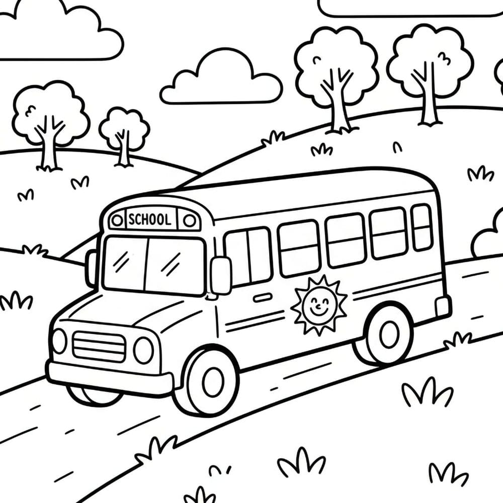 Skolebuss på landet fargelegging