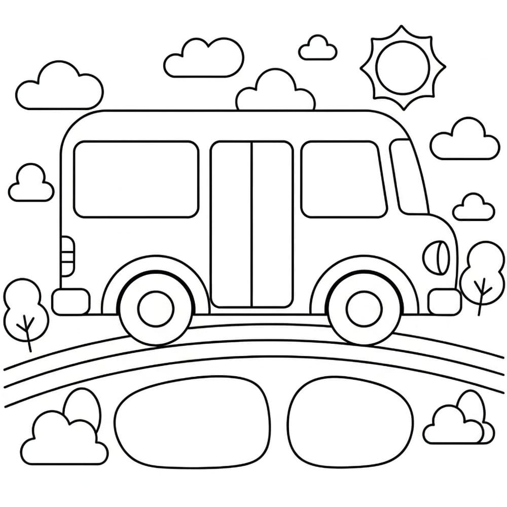 Skolebuss på veien fargelegging