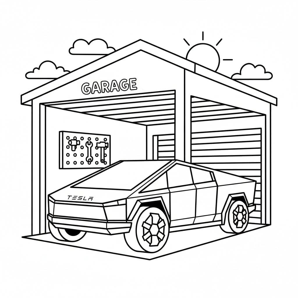 Tesla i garasjen fargelegging