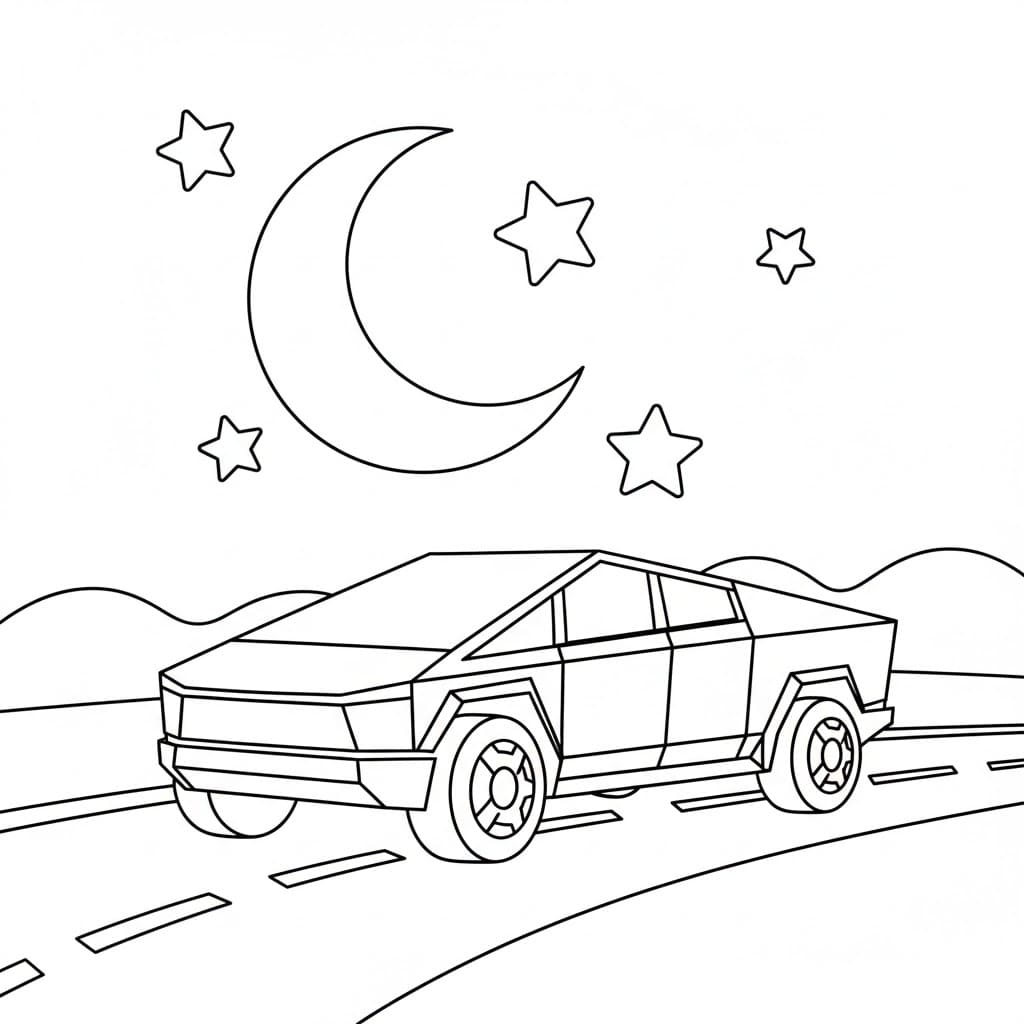 Tesla kjører om natten fargelegging