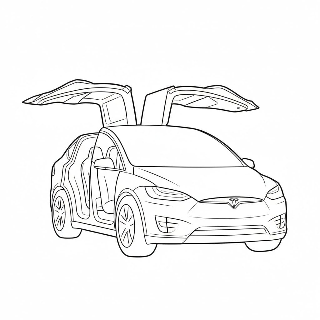 Tesla Model X med åpne dører fargelegging