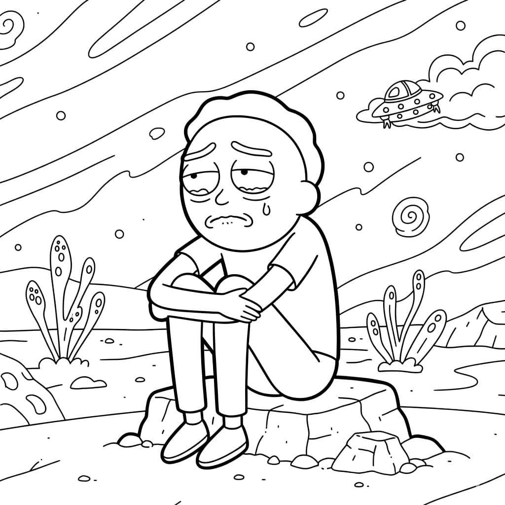 Trist Morty sitter fargelegging