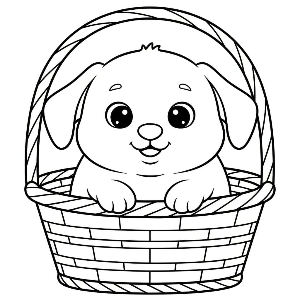 Valp i en kurv fargelegging