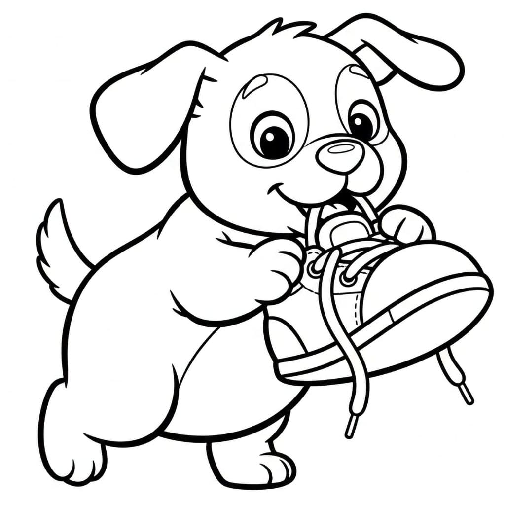 Valp med en sko fargelegging