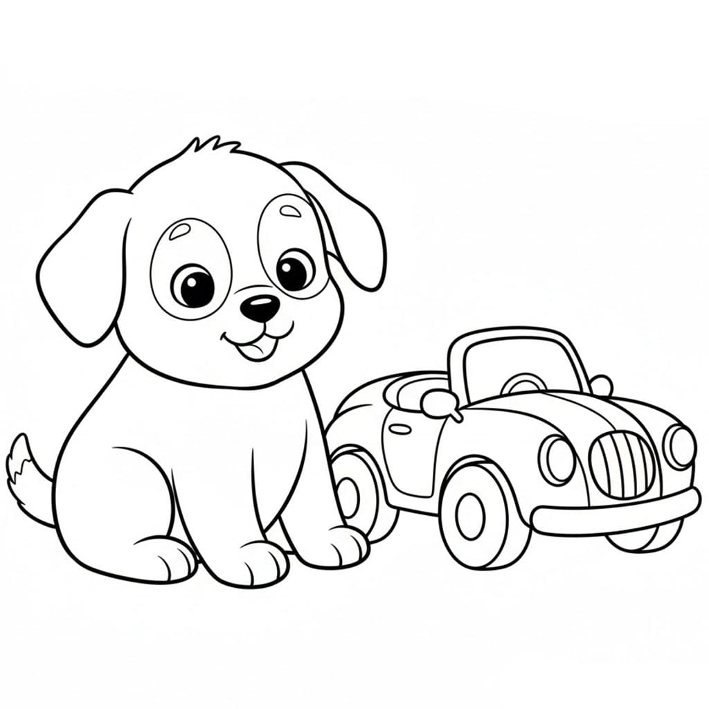 Valp med lekebil fargelegging