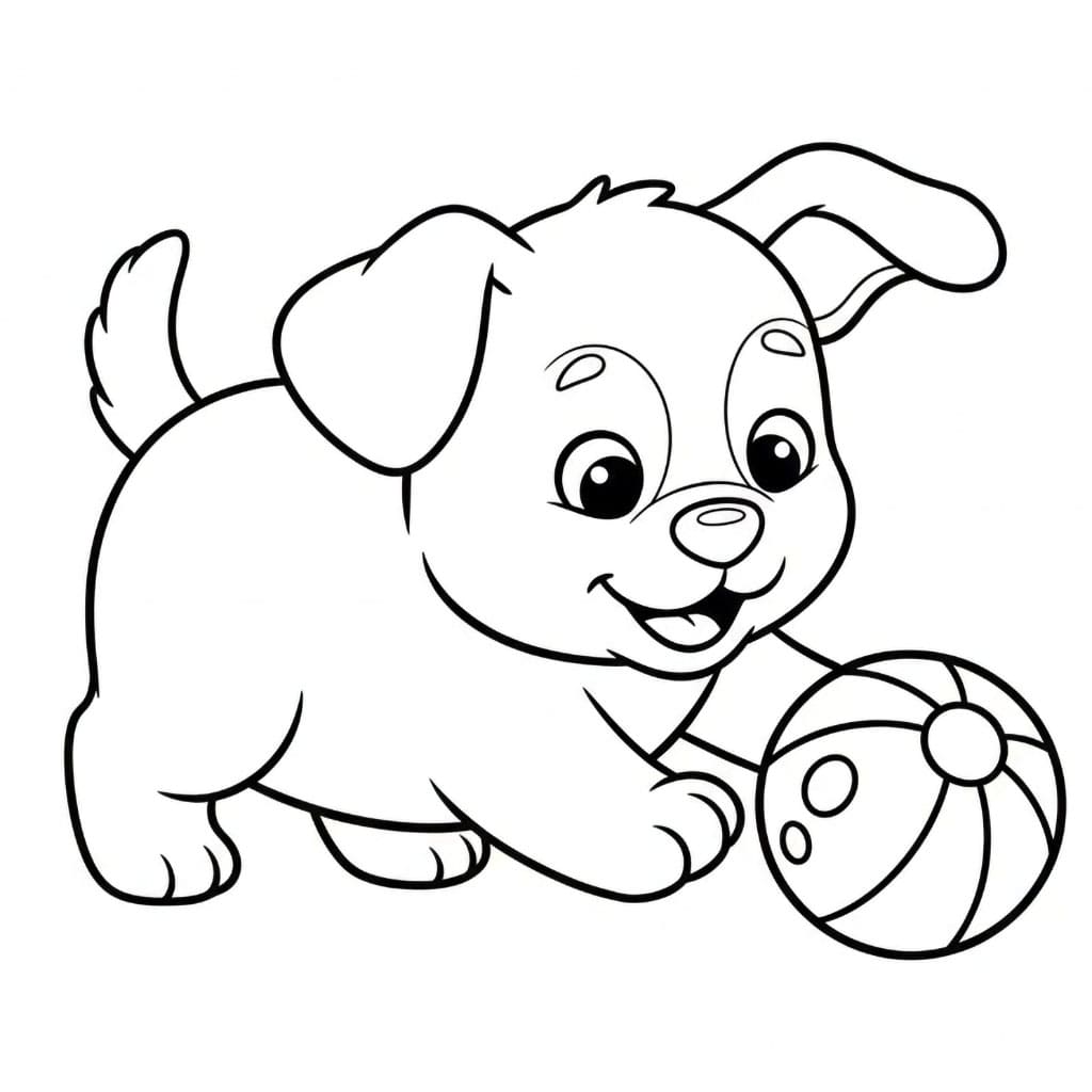 Valp som leker med ball fargelegging