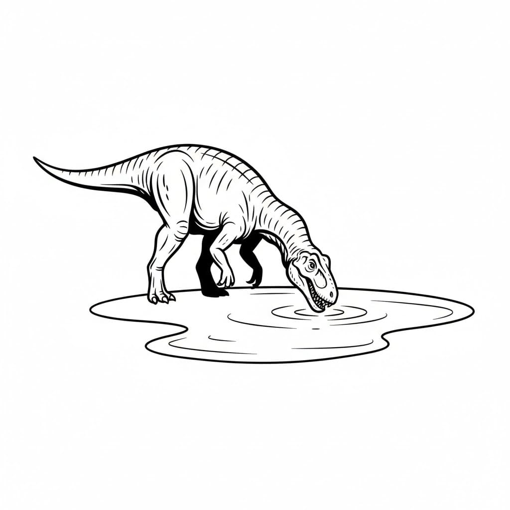 Allosaurus drikker vann fargelegging