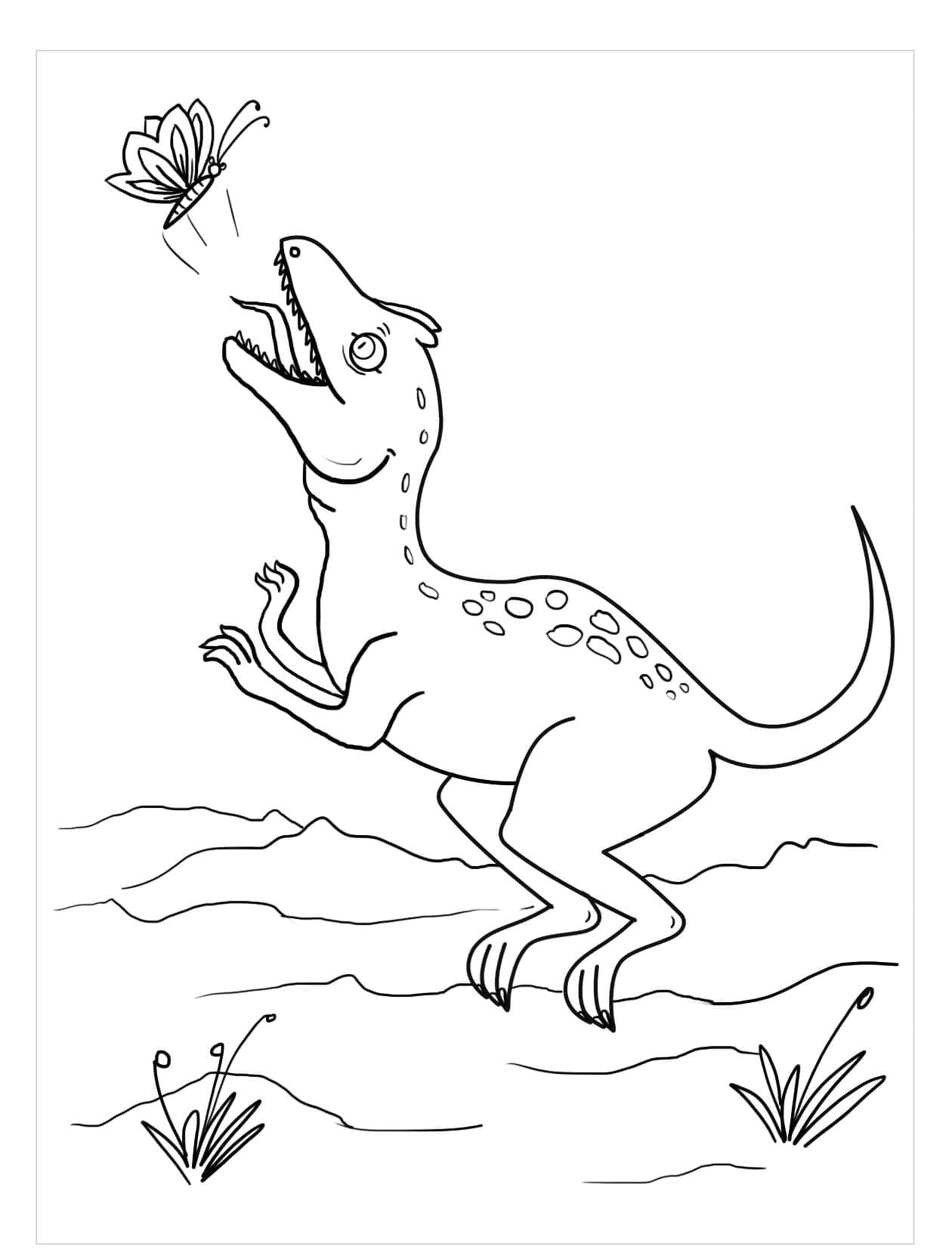 Allosaurus og sommerfugl fargelegging