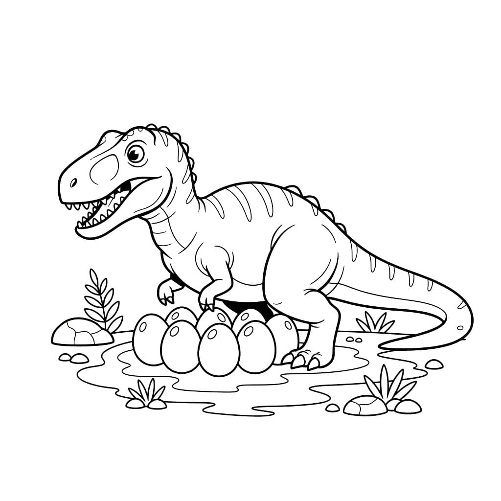 Allosaurus ved rede med egg fargelegging