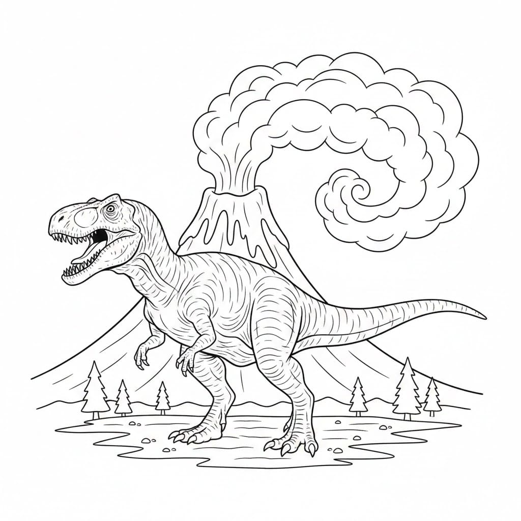 Allosaurus ved vulkan fargelegging