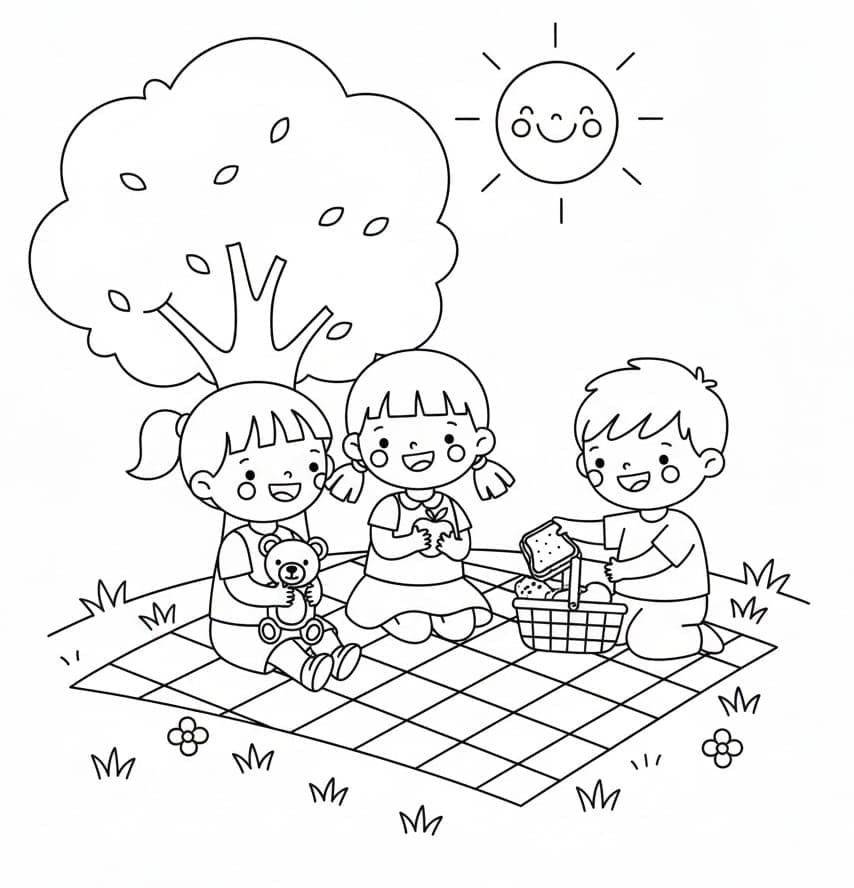 Barn på piknik fargelegging