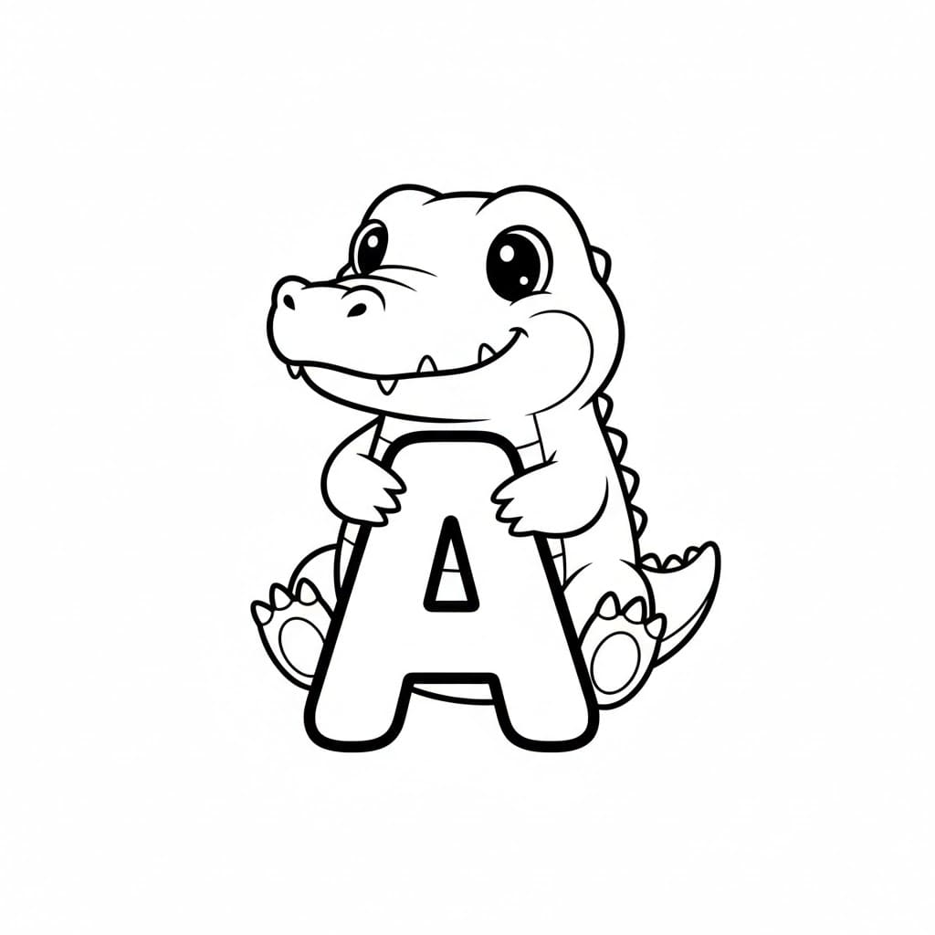 Bokstaven A Alligator fargelegging