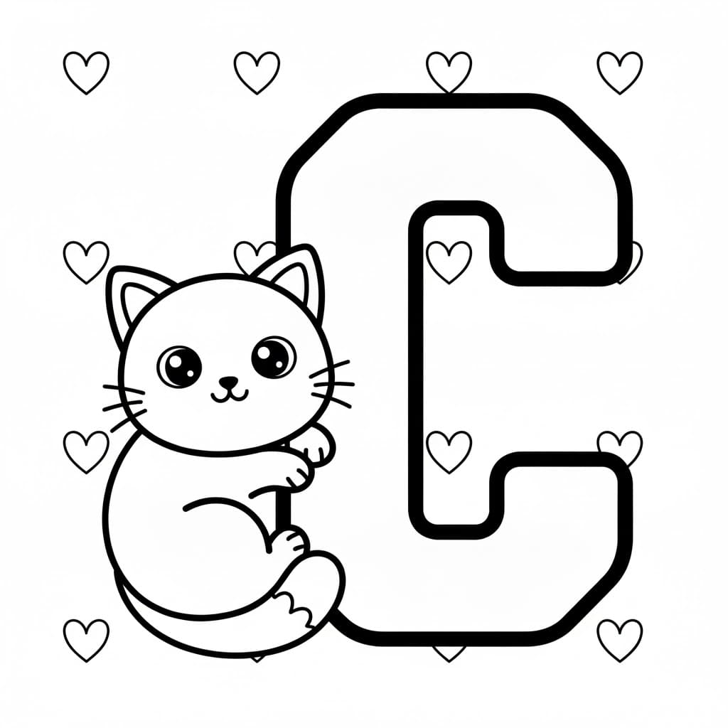 Bokstaven C Katt fargelegging