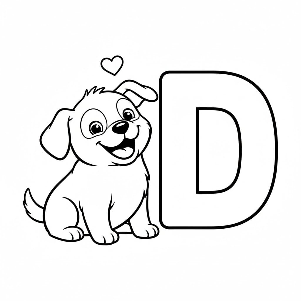 Bokstaven D er for Hund fargelegging