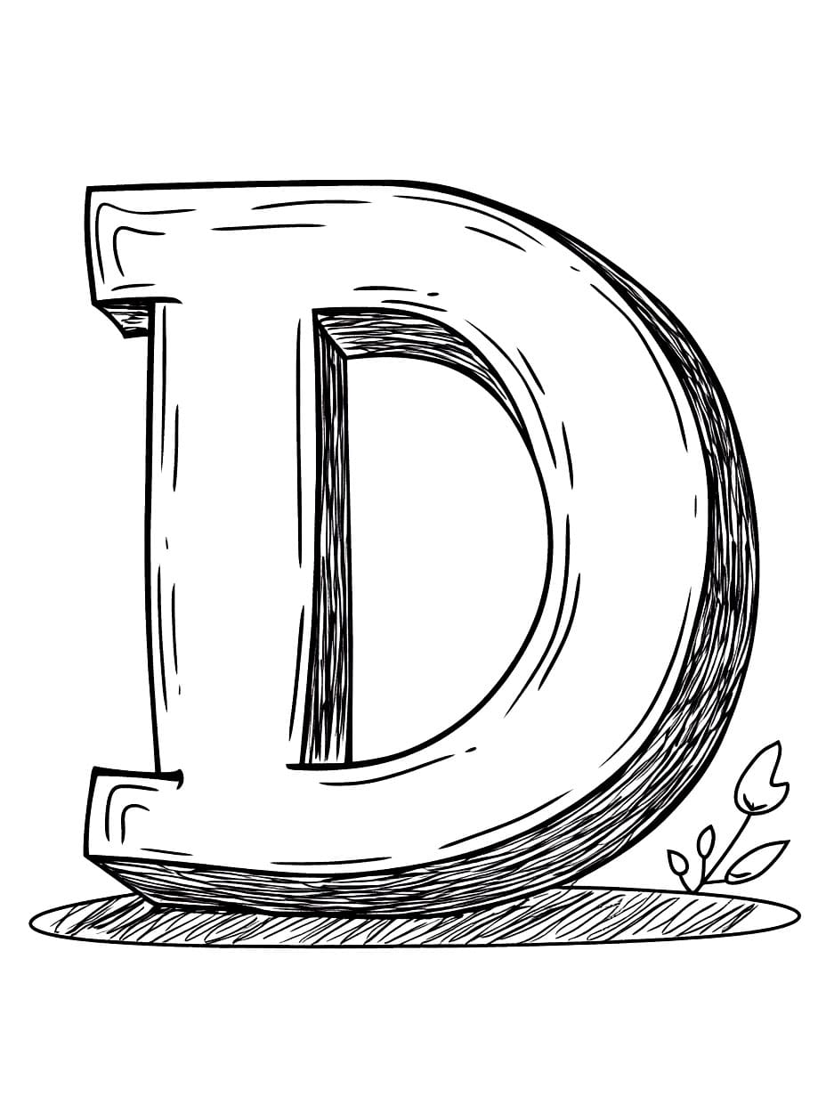 Bokstaven D kan skrives ut fargelegging