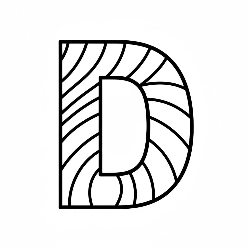 Bokstaven D med buet linje fargelegging