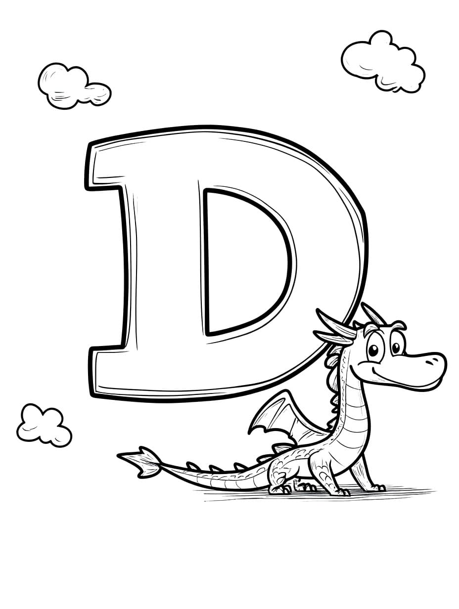 Bokstaven D med en drage fargelegging