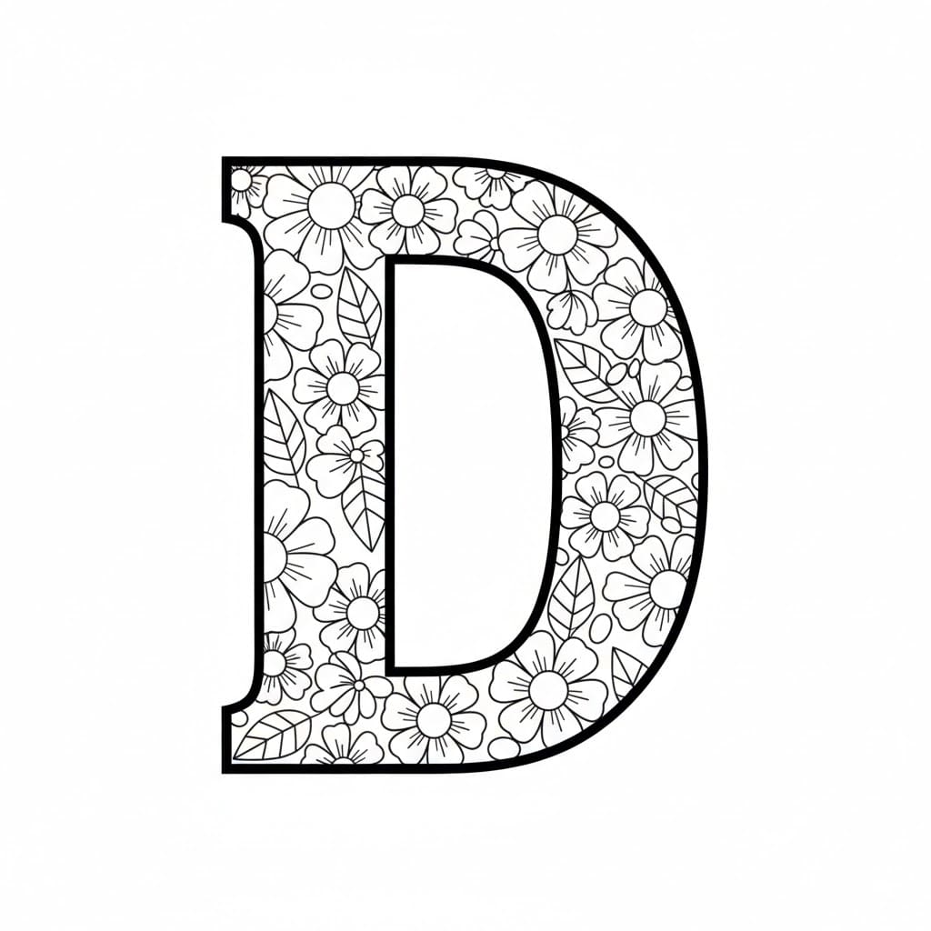 Bokstaven D med enkle blomster fargelegging