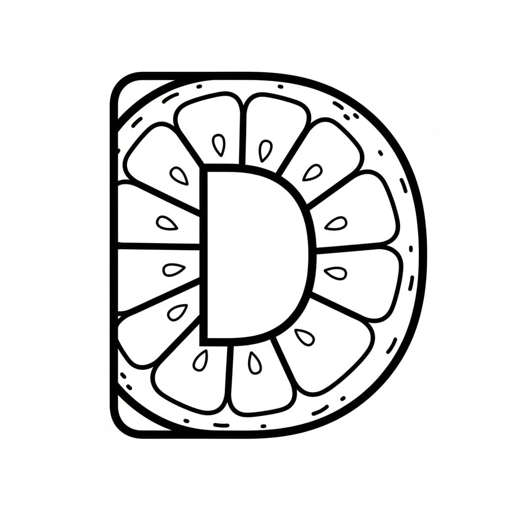 Bokstaven D med frukttema fargelegging