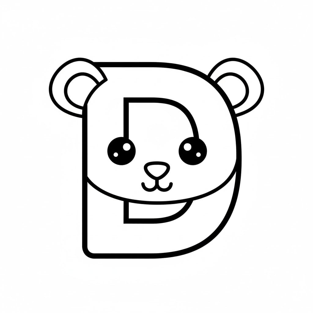 Bokstaven D med morsomme dyr fargelegging