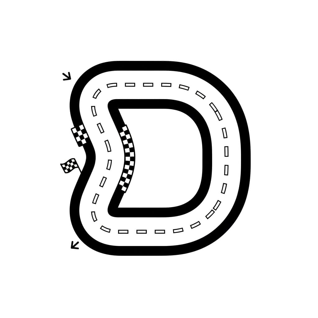 Bokstaven D med racerbane fargelegging