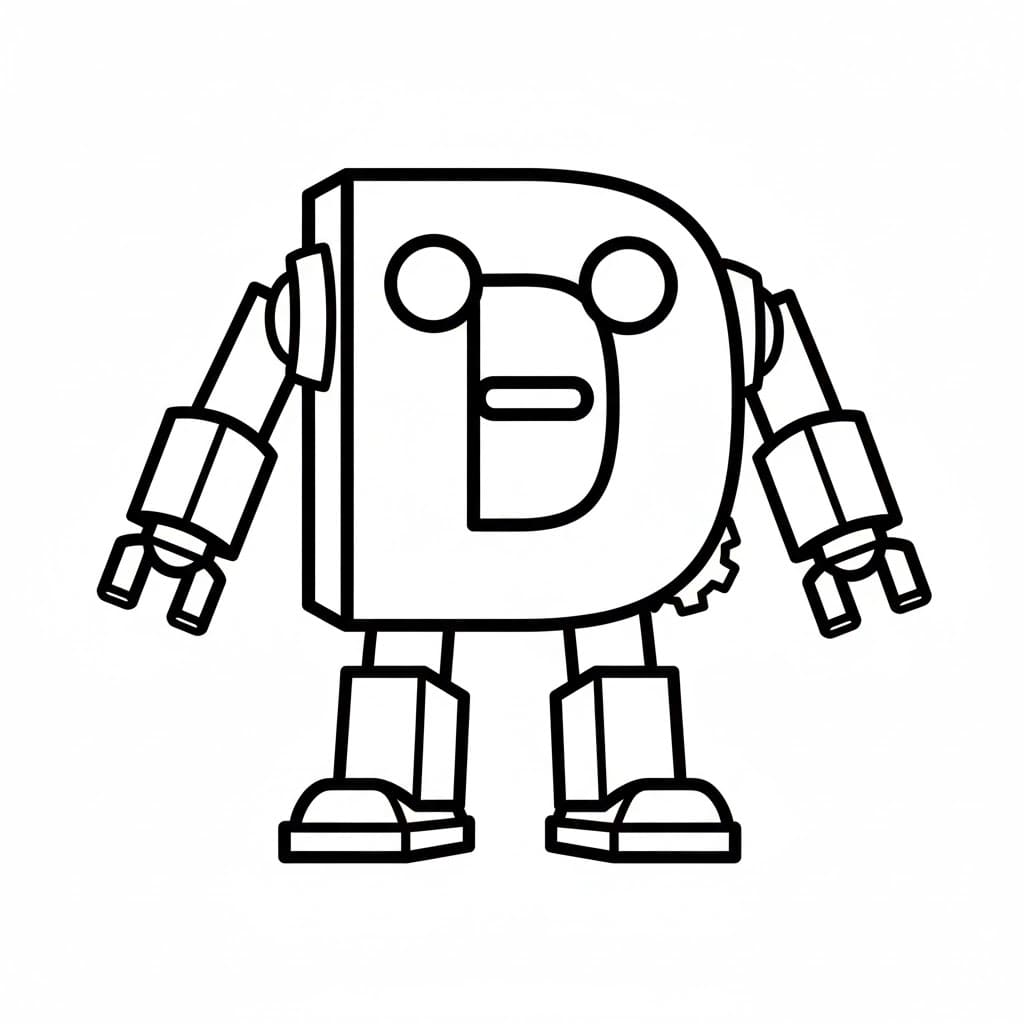 Bokstaven D med robottema fargelegging