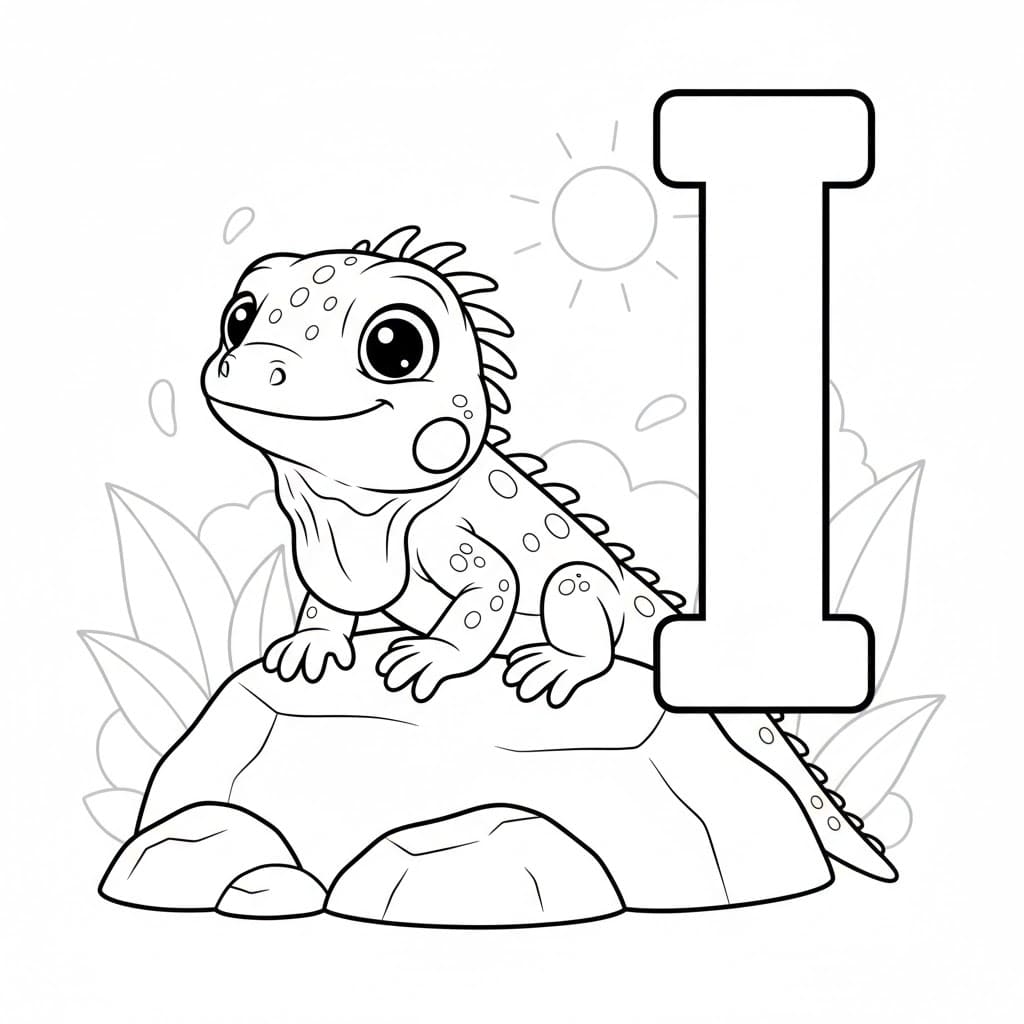 Bokstaven I er for Iguana fargelegging