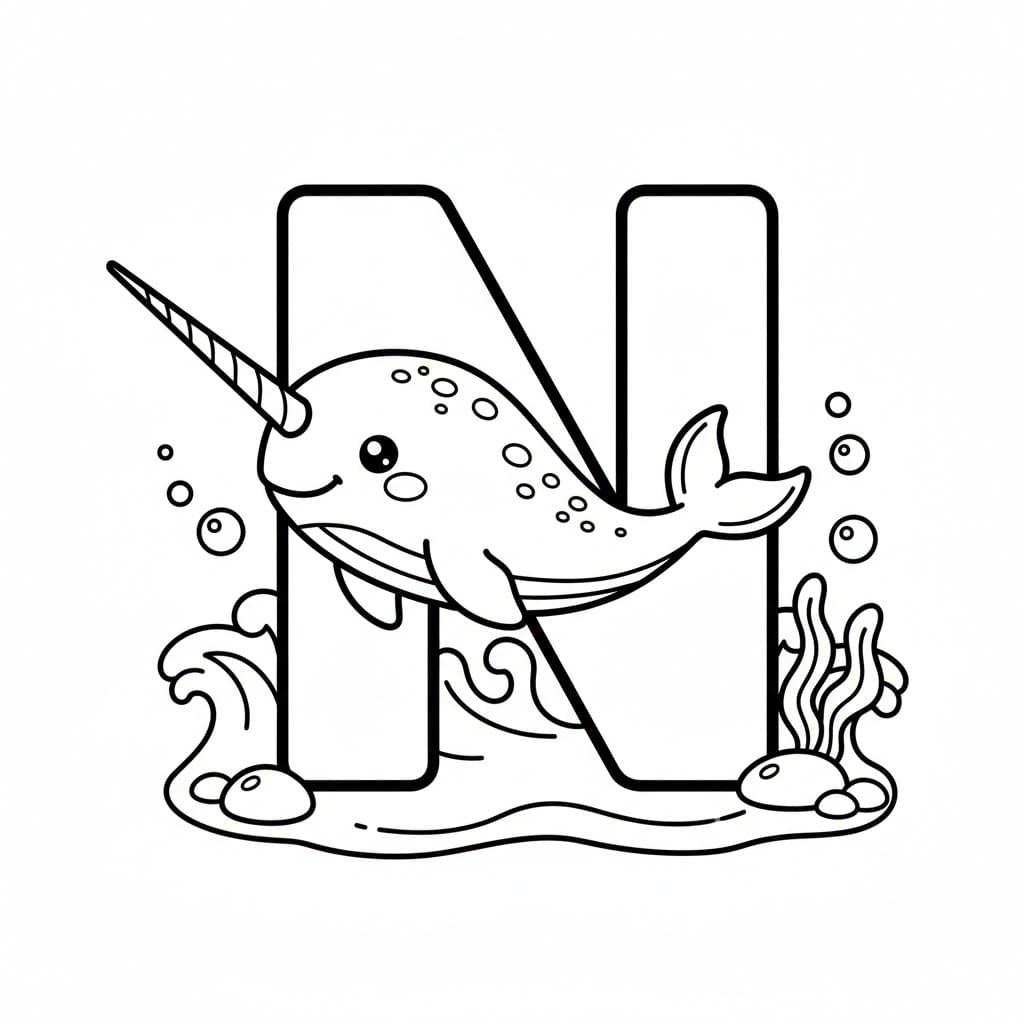 Bokstaven N er for Narhval fargelegging