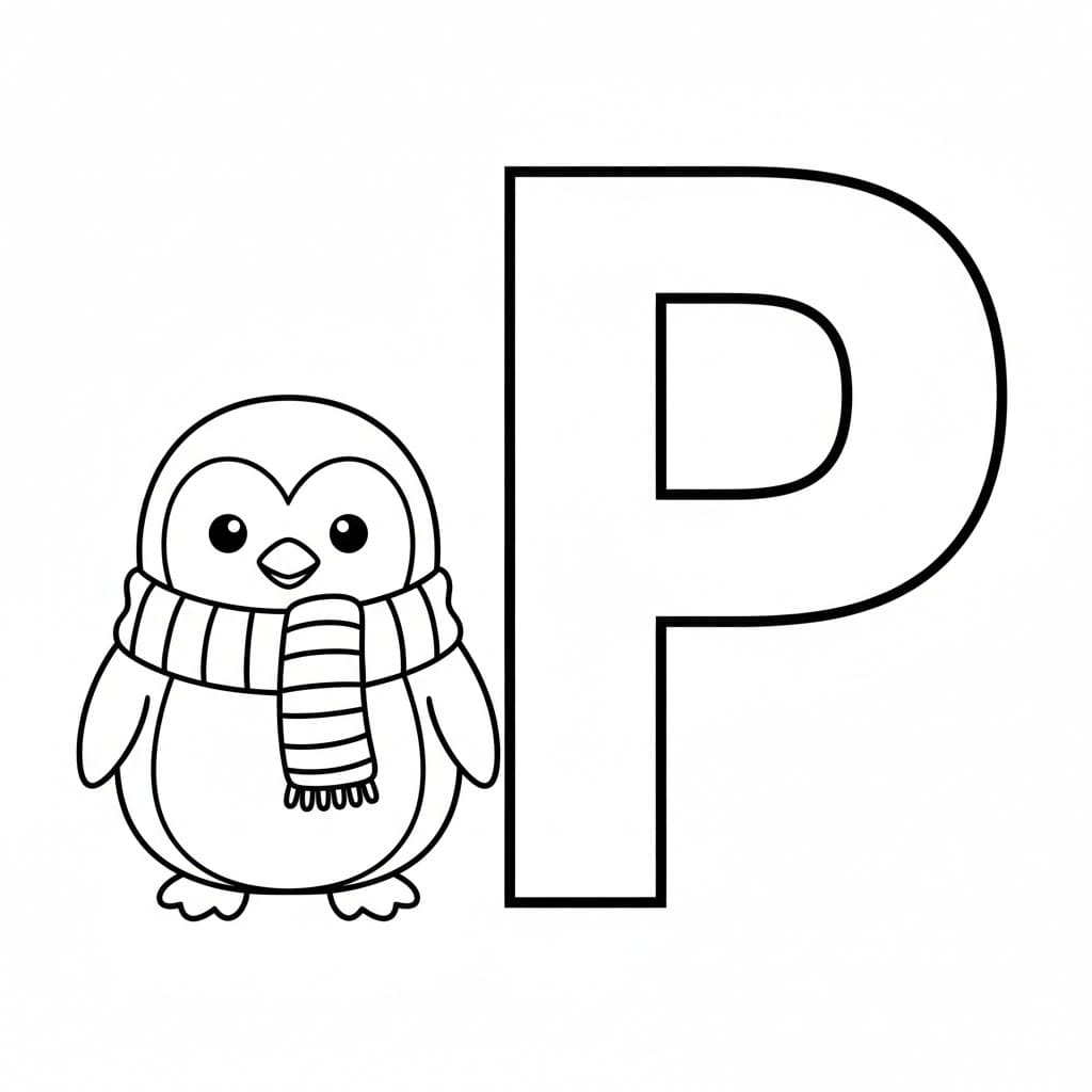 Bokstaven P er for Pingvin fargelegging