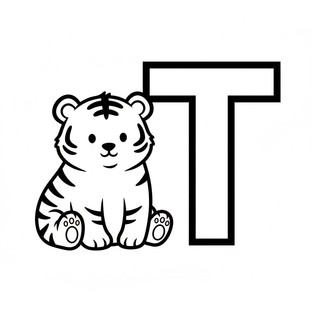 Bokstaven T er for Tiger fargelegging