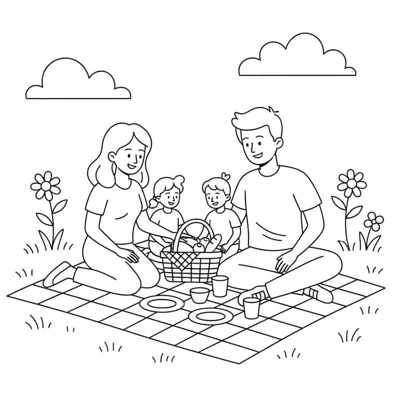 Familie på piknik fargelegging
