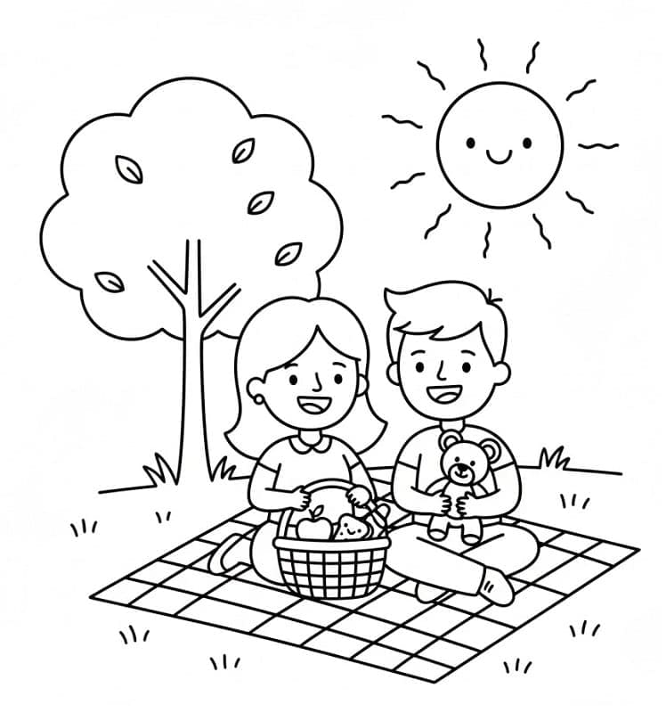 Familiepiknik sammen fargelegging