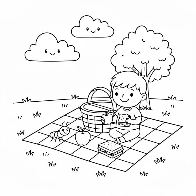Gutt på piknik fargelegging