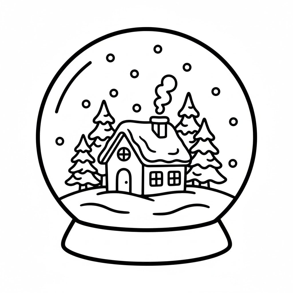 Lite hus med snøkule fargelegging