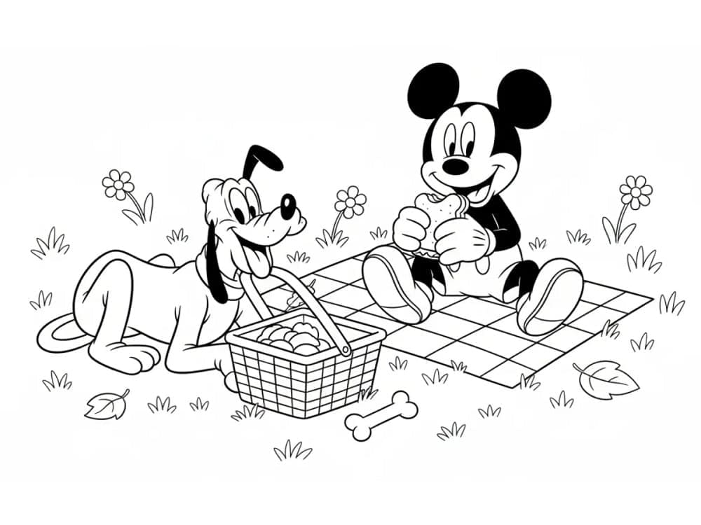 Mikke Mus piknik fargelegging