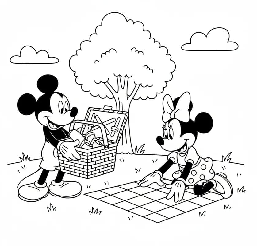 Mikke og Minnie på piknik fargelegging