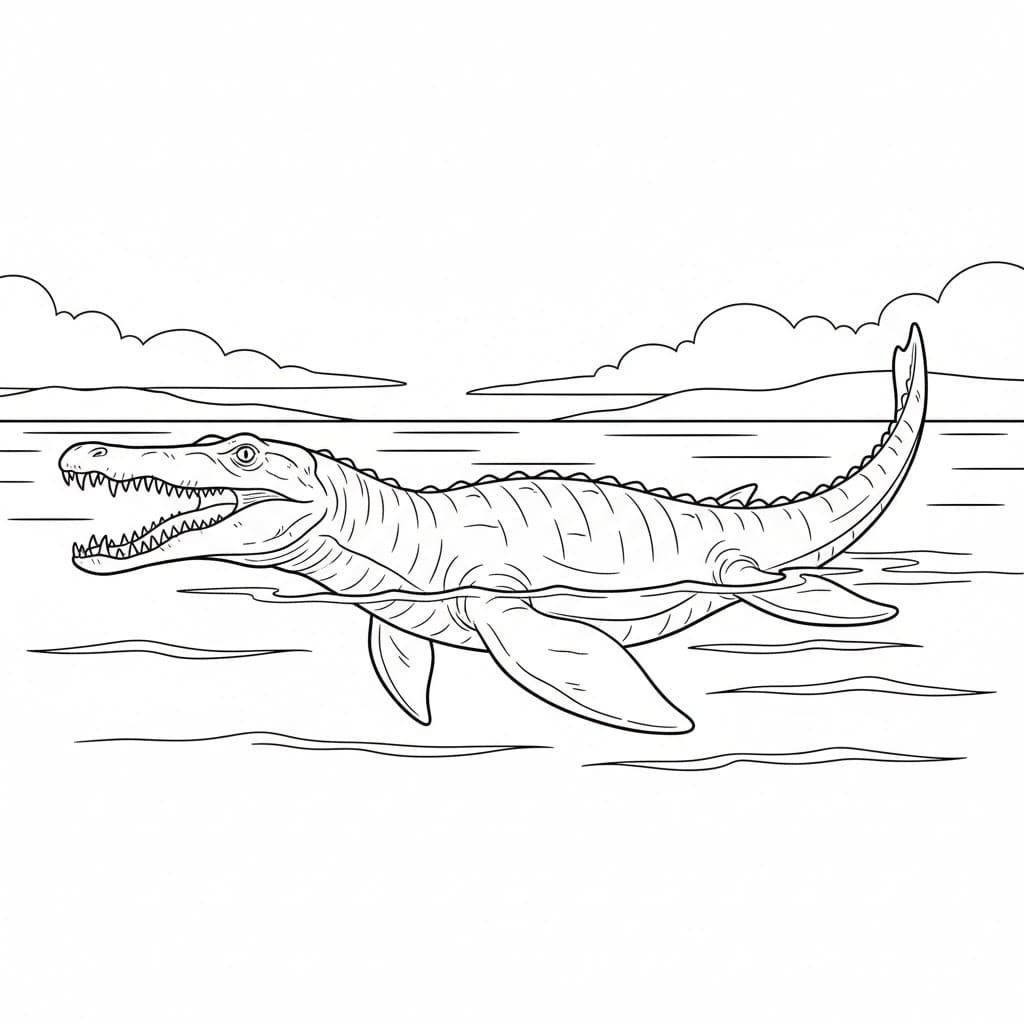 Mosasaurus nær vannoverflaten fargelegging