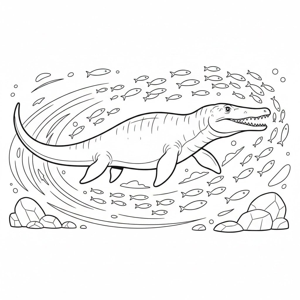 Mosasaurus som jakter fisk fargelegging