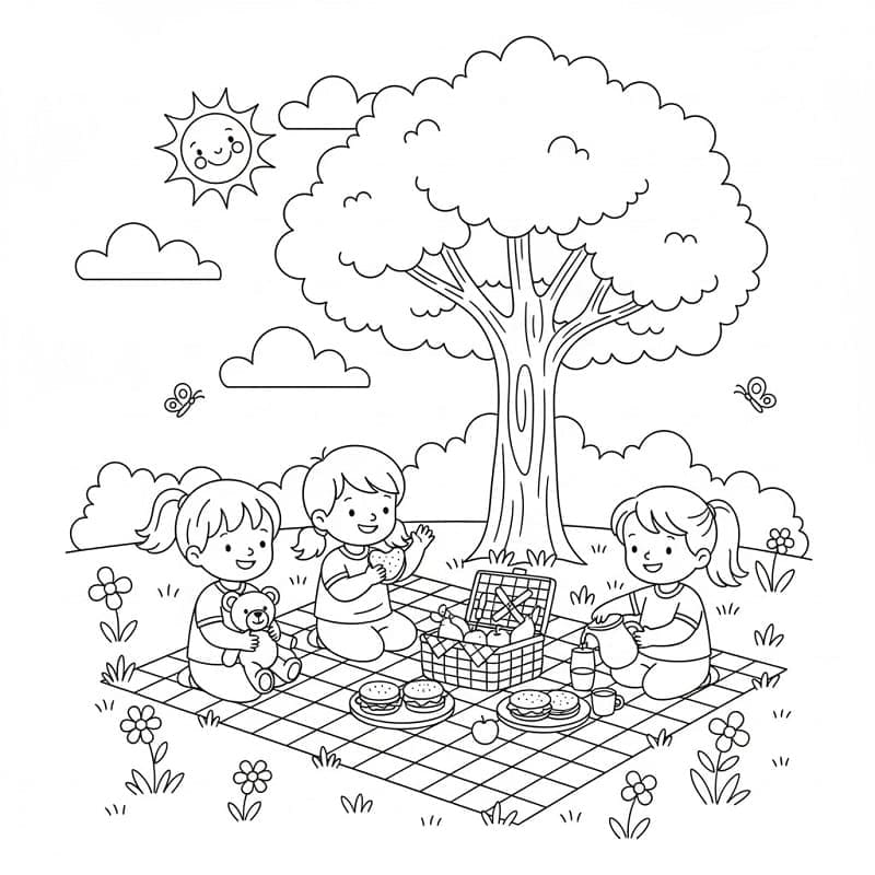 Piknik med barn fargelegging