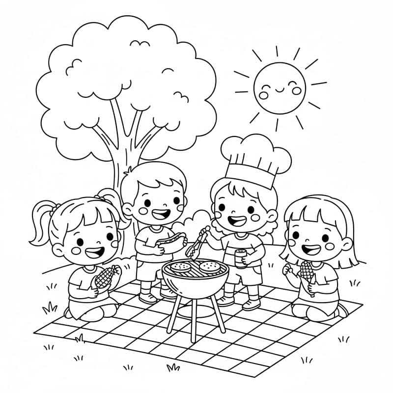 Piknik med grillmat fargelegging