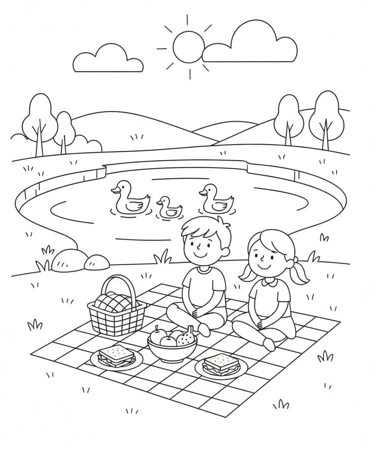 Piknik ved innsjøen fargelegging