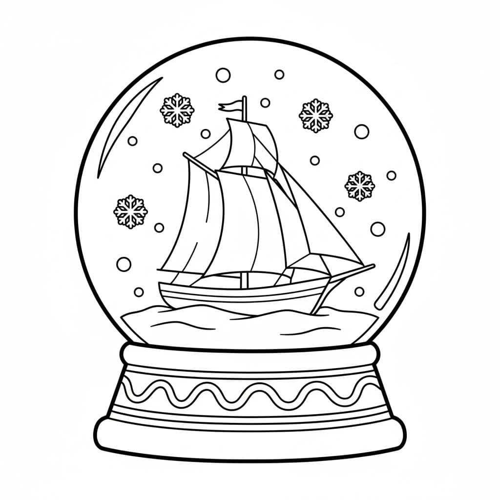 Snøkule med seilbåt fargelegging