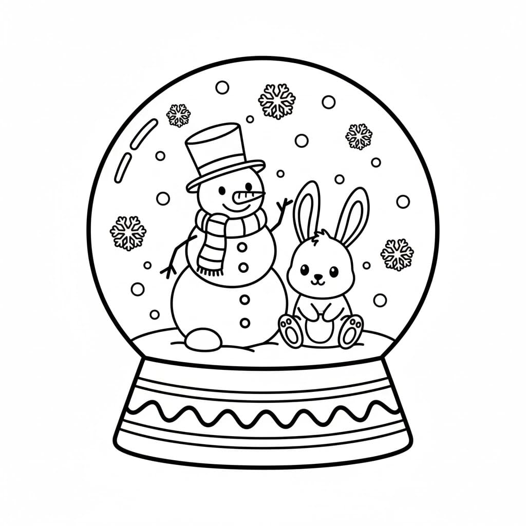 Snøkule med snømann og kanin fargelegging