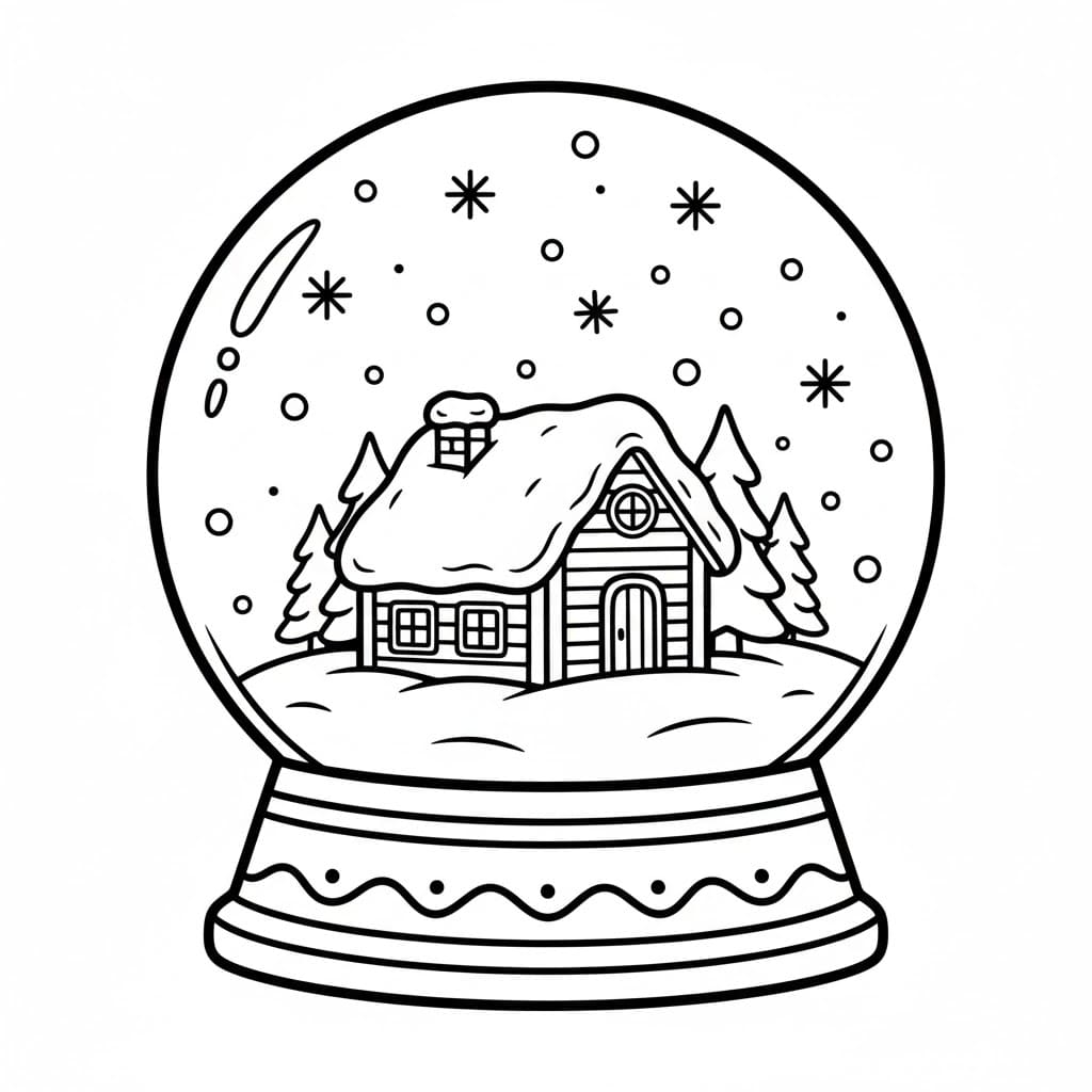 Snøkule med trehus fargelegging